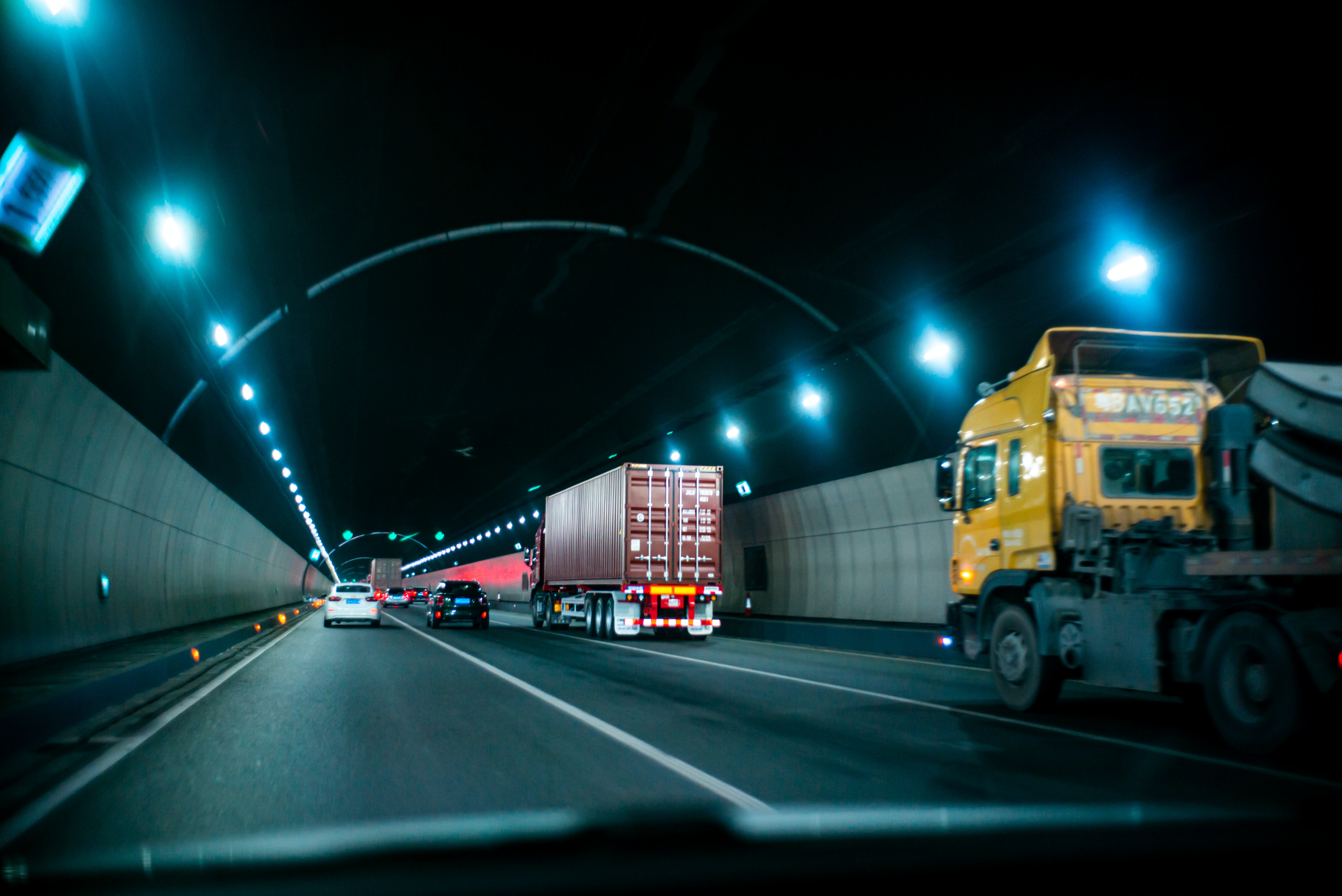 Trucks in tunnel